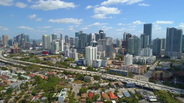 Aerial far establishing shot Brickell Miami clip 1