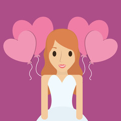 avatar wedding couple with decorative wreath of hearts around over pink background, colorful design. vector illustration