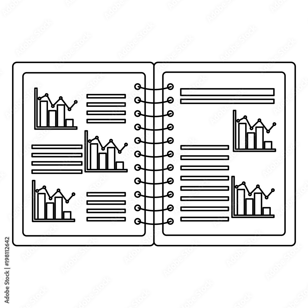 Poster notebook in spiral with infographic statistics report investment vector illustration outline design