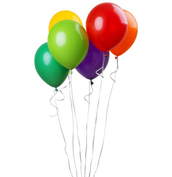 Six balloons isolated on a white background. Party decoration for celebrations and birthday