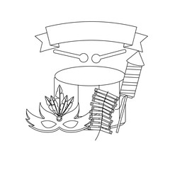 carnival drum mask fireworks celebration banner vector illustration outline design