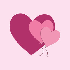 heart and balloons over pink background, colorful design vector illustration
