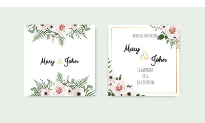 Fototapeta na wymiar Vector invitation with handmade floral elements. Wedding invitation cards with floral elements
