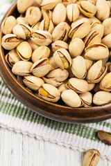 Sea Salt Roasted Pistachios. Selective focus.