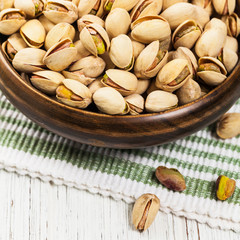 Sea Salt Roasted Pistachios. Selective focus.