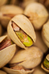 Sea Salt Roasted Pistachios. Selective focus.