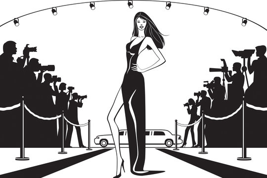 Movie star posing to photographers at celebrity event  - vector illustration