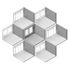 set of Empty Rooms in Isometric. room with window. vector illustration