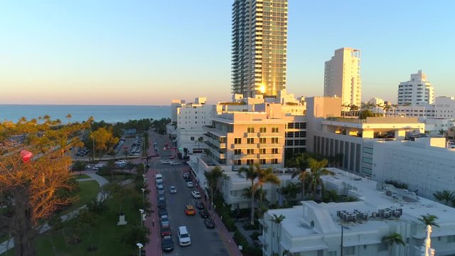 Aerial Miami Beach 21st Street passing Collins Avenue 4k
