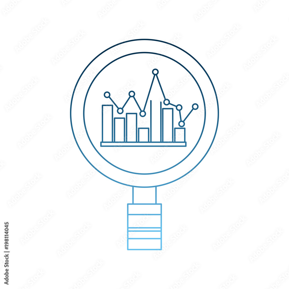 Poster magnifying glass and bar chart pointed line analysis vector illustration gradient blue color