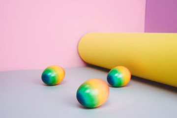 Easter eggs on pastel background.