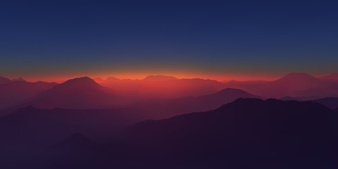 Fototapeta premium Krajobraz górski. Panorama wysoko nad górami. Latanie nad chmurami. Realistyczne ilustracji wektorowych.