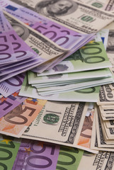 Dollar, euro banknotes