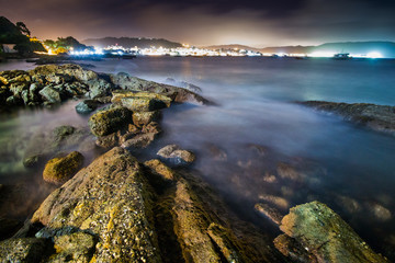 bombinhas, playas, mar, nocturna, larga expocicion