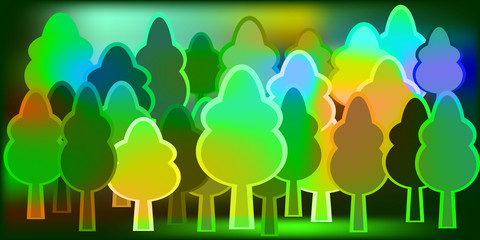 Drawing a forest of trees to decorate childrens products and products.