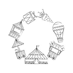round collection carnival festive celebration icons vector illustration sketch design