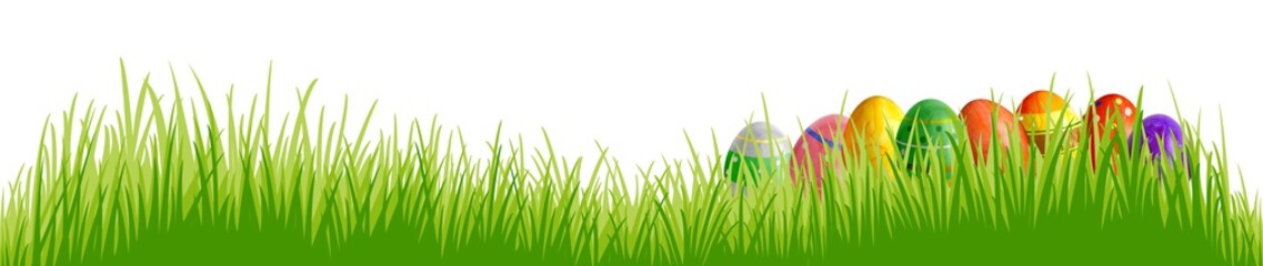 Wiese mit Ostereiern