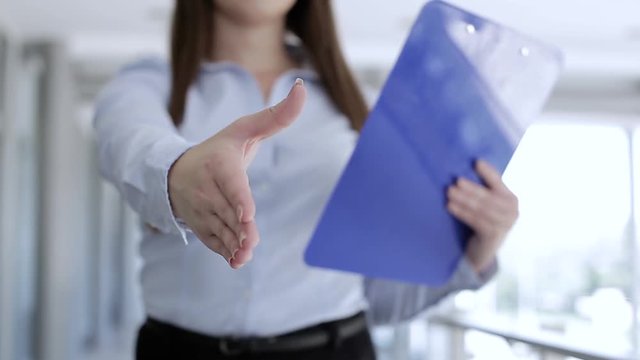 Business Woman Gives Her Hand For Shake