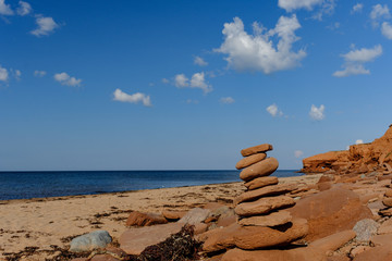 Erosion of the cliffs along the red cliffs of North Rustico and Green Gables on the Gulf of St...