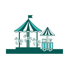 Naklejka premium carnival festival carousel and food ice cream cart vector illustration green image