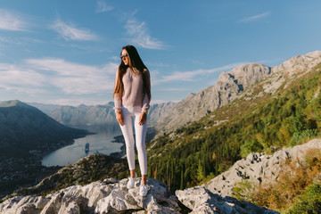 beautiful woman relax in mountains