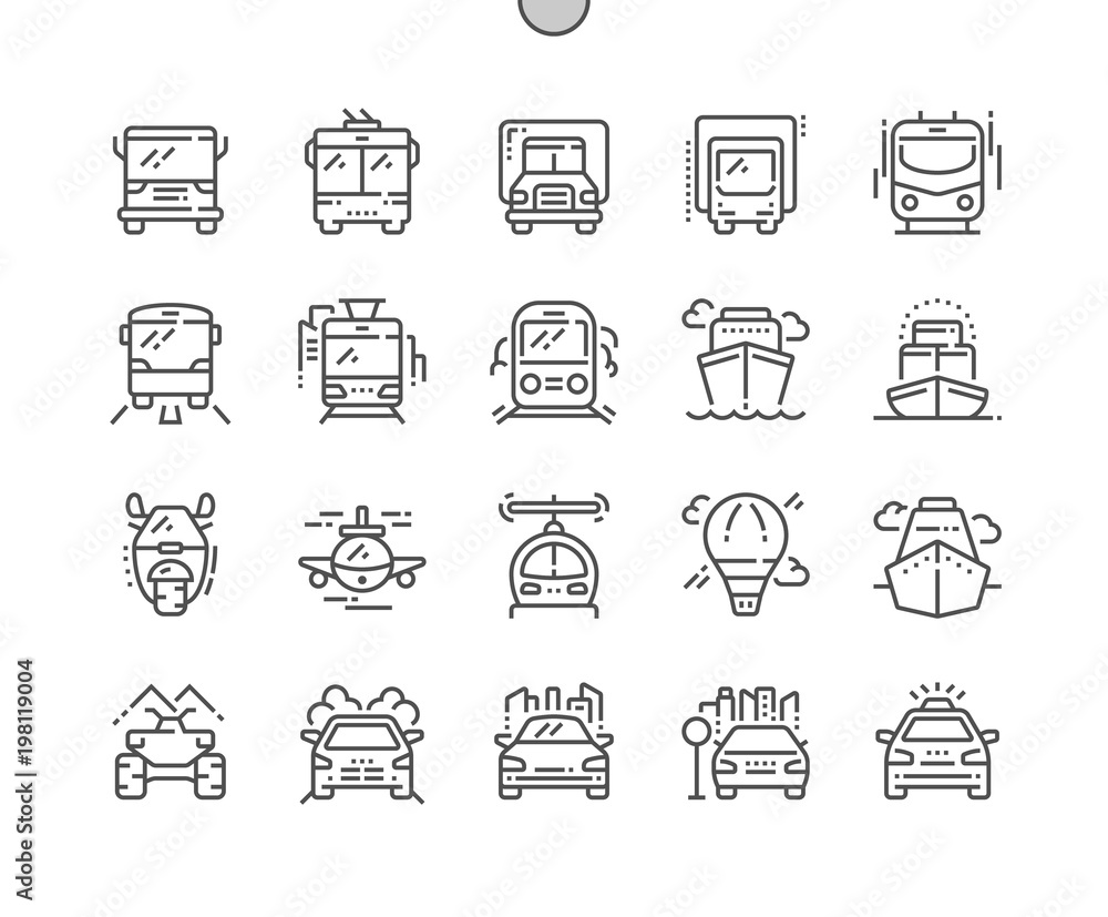 Poster transport side front well-crafted pixel perfect thin line icons 30 2x grid for web graphics and apps