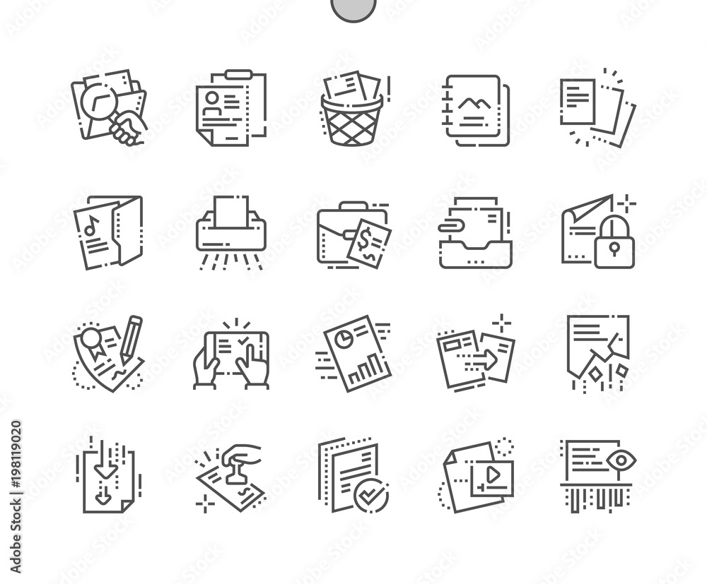 Poster documents well-crafted pixel perfect thin line icons 30 2x grid for web graphics and apps. simple mi