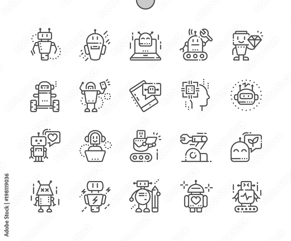 Fototapete robots well-crafted pixel perfect thin line icons 30 2x grid for web graphics and apps. simple minim