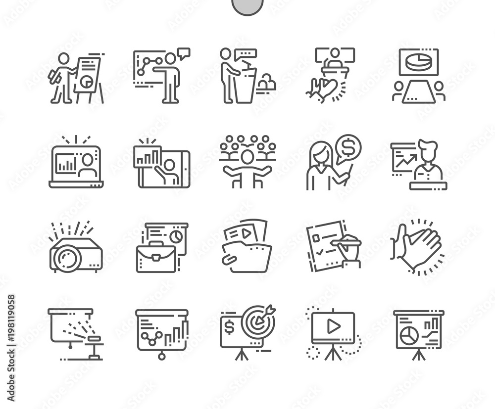Poster business presentation well-crafted pixel perfect vector thin line icons 30 2x grid for web graphics 