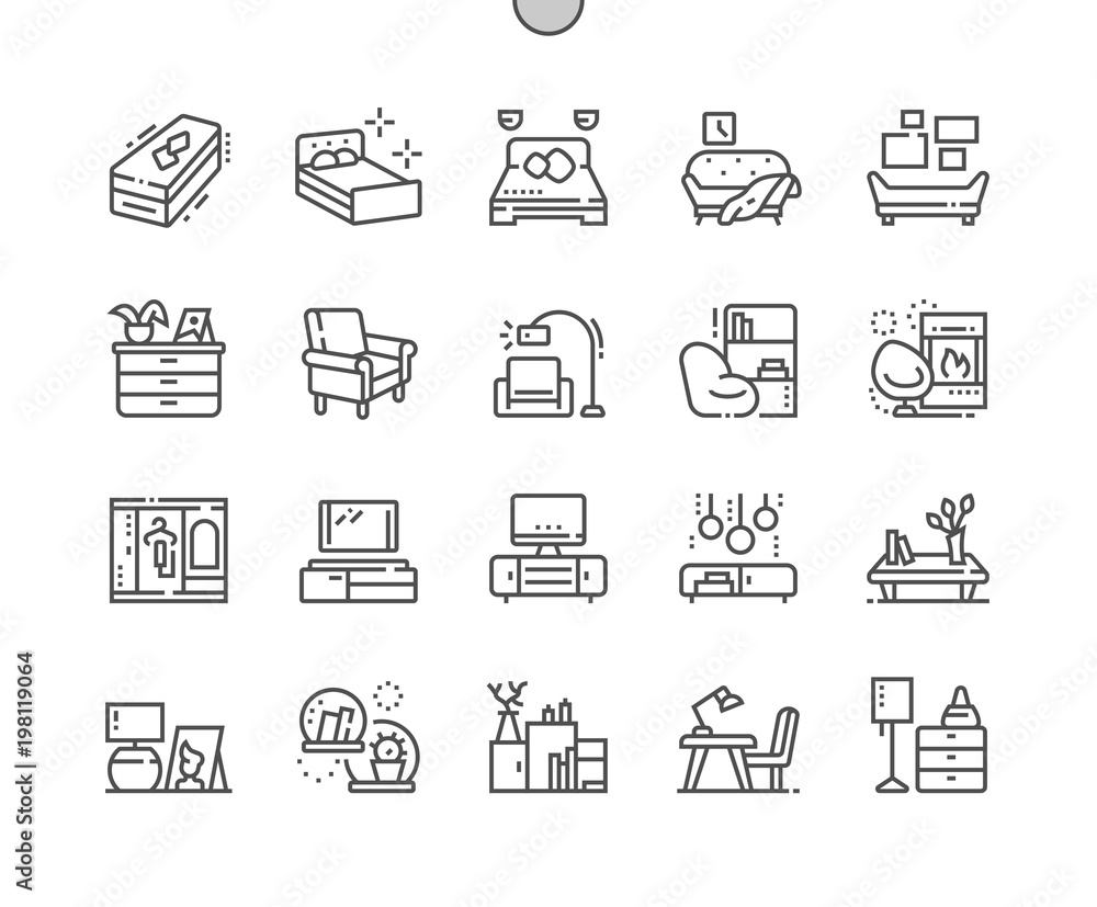 Poster furniture well-crafted pixel perfect vector thin line icons 30 2x grid for web graphics and apps. si