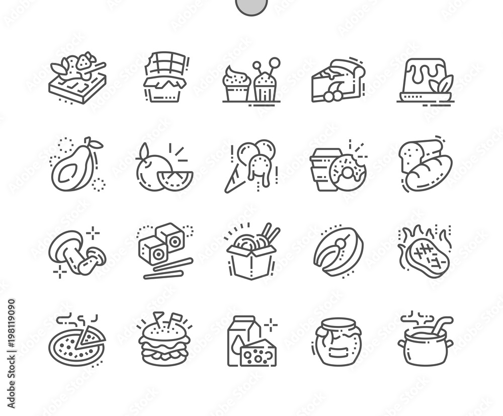 Poster food well-crafted pixel perfect vector thin line icons 30 2x grid for web graphics and apps. simple 