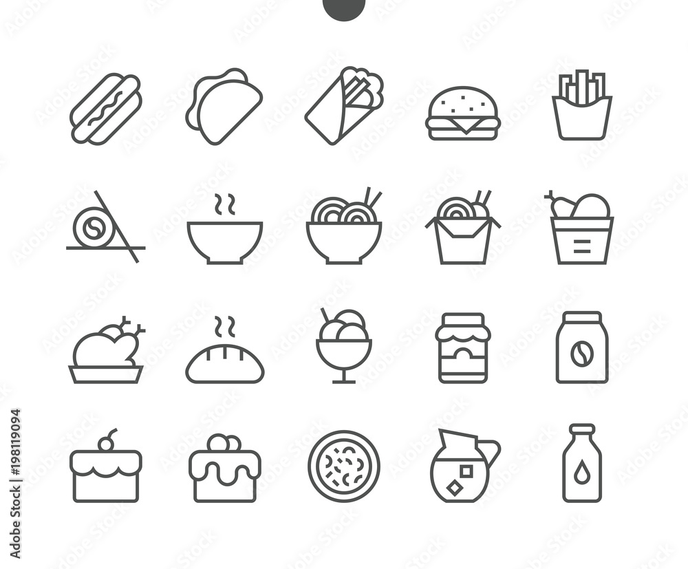 Poster food ui pixel perfect well-crafted vector thin line icons 48x48 ready for 24x24 grid for web graphic