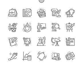 School Subjects Well-crafted Pixel Perfect Vector Thin Line Icons 30 2x Grid for Web Graphics and Apps. Simple Minimal Pictogram