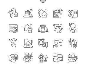 Real Estate Well-crafted Pixel Perfect Thin Line Icons 30 2x Grid for Web Graphics and Apps. Simple...