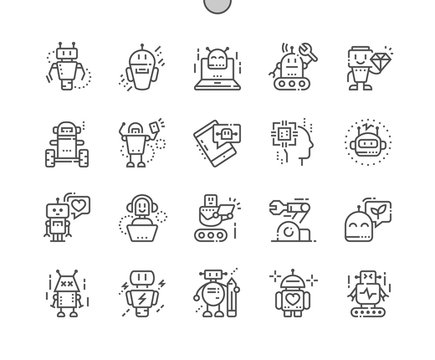 Robots Well-crafted Pixel Perfect Thin Line Icons 30 2x Grid for Web Graphics and Apps. Simple Minimal Pictogram