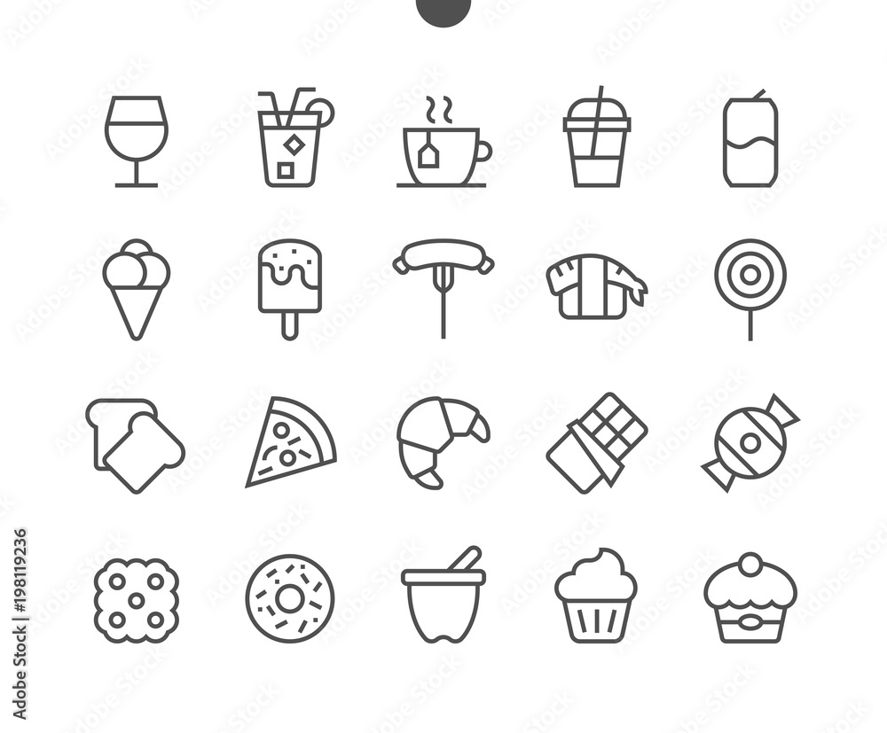Poster food ui pixel perfect well-crafted vector thin line icons 48x48 ready for 24x24 grid for web graphic