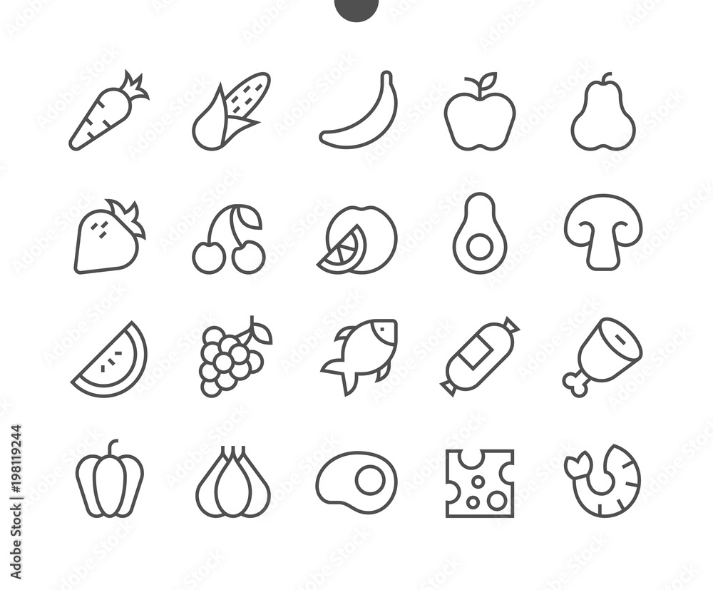 Poster food ui pixel perfect well-crafted vector thin line icons 48x48 ready for 24x24 grid for web graphic