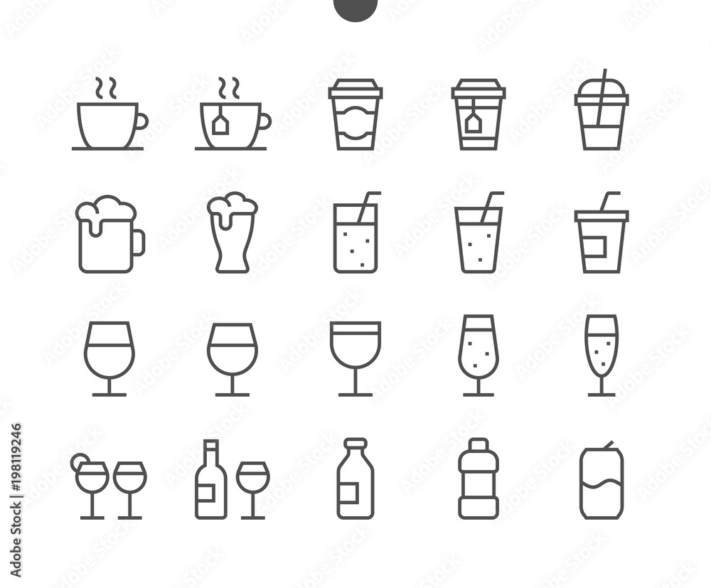 Poster drinks food ui pixel perfect well-crafted vector thin line icons 48x48 ready for 24x24 grid for web 
