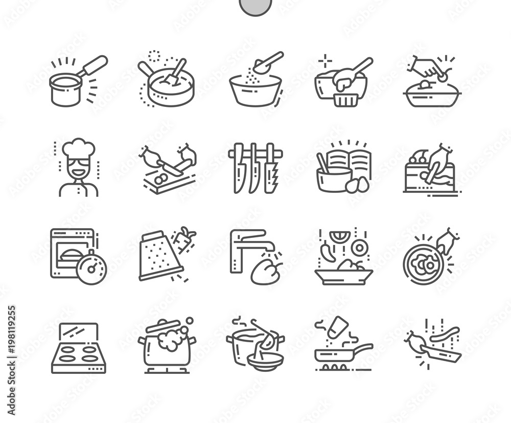 Poster cooking well-crafted pixel perfect vector thin line icons 30 2x grid for web graphics and apps. simp