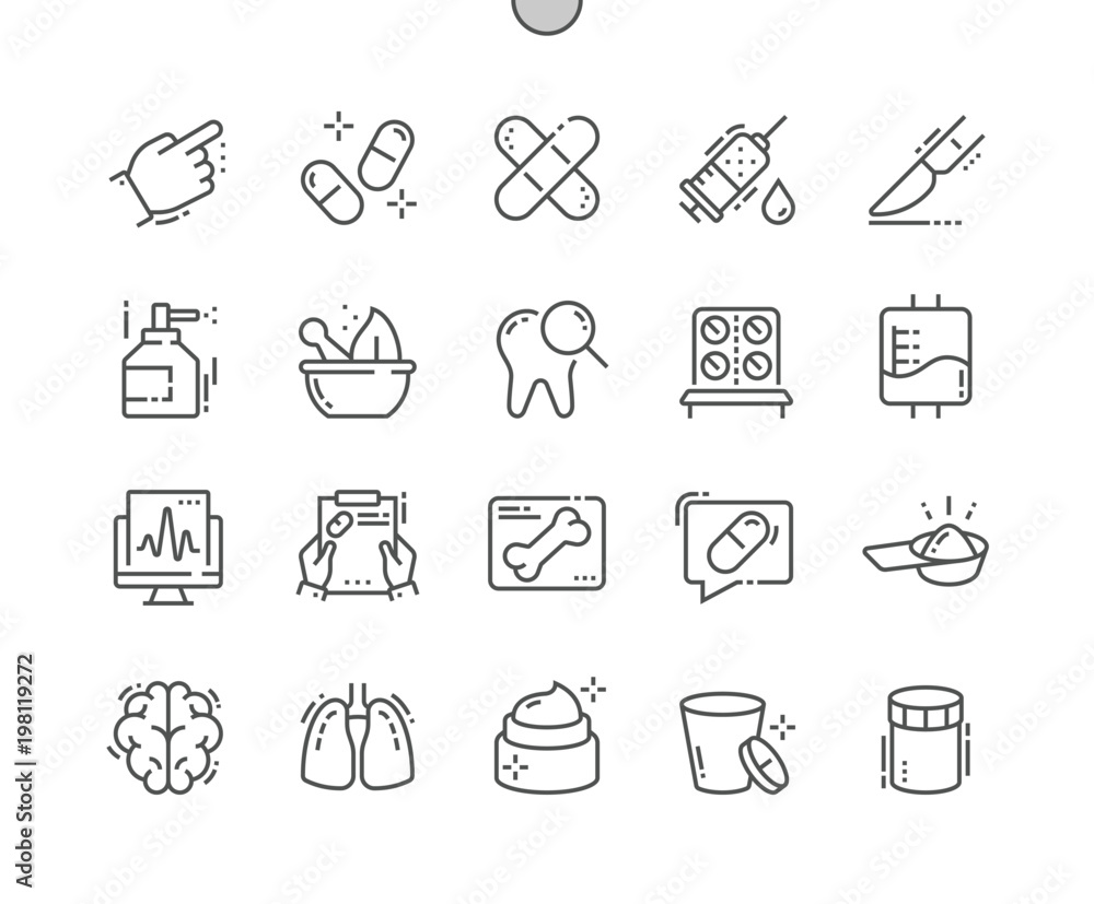 Poster medical well-crafted pixel perfect vector thin line icons 30 2x grid for web graphics and apps. simp