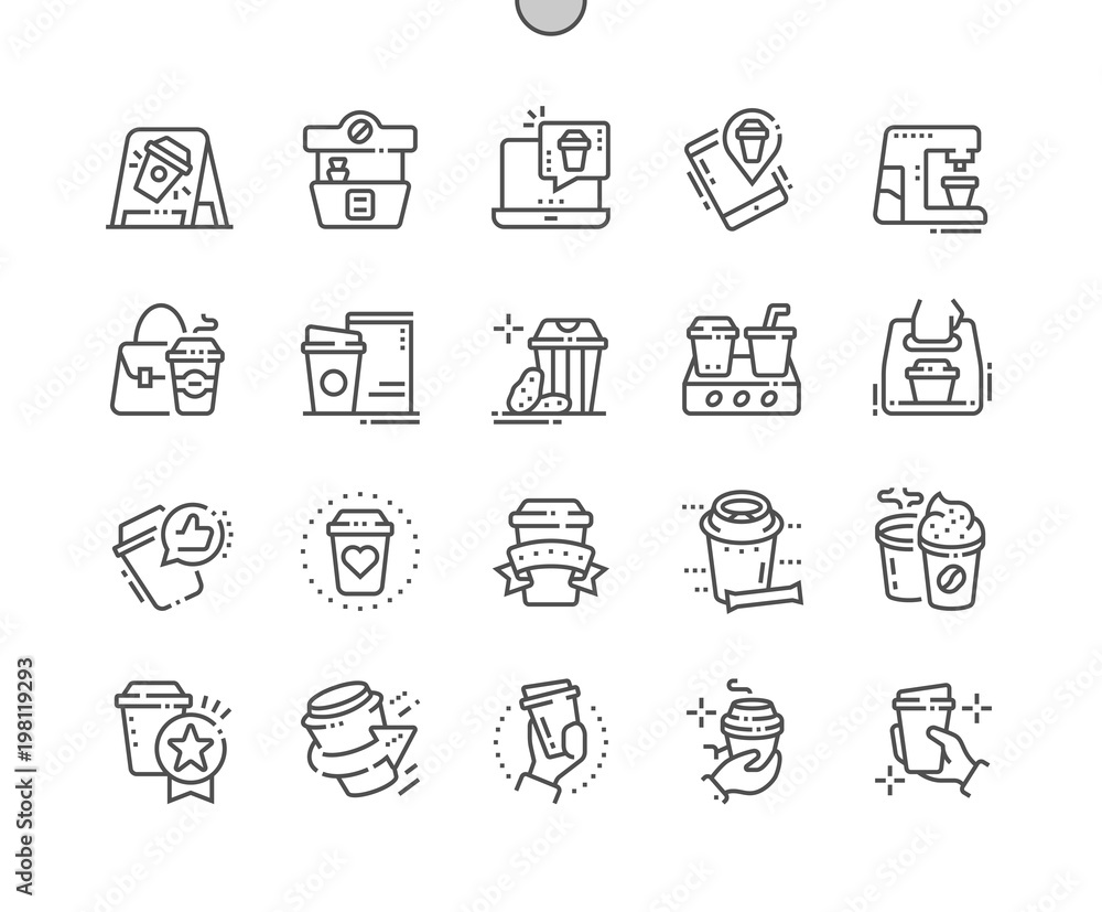 Poster coffee to go well-crafted pixel perfect vector thin line icons 30 2x grid for web graphics and apps.