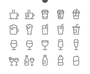 Drinks Food UI Pixel Perfect Well-crafted Vector Thin Line Icons 48x48 Ready for 24x24 Grid for Web Graphics and Apps with Editable Stroke. Simple Minimal Pictogram