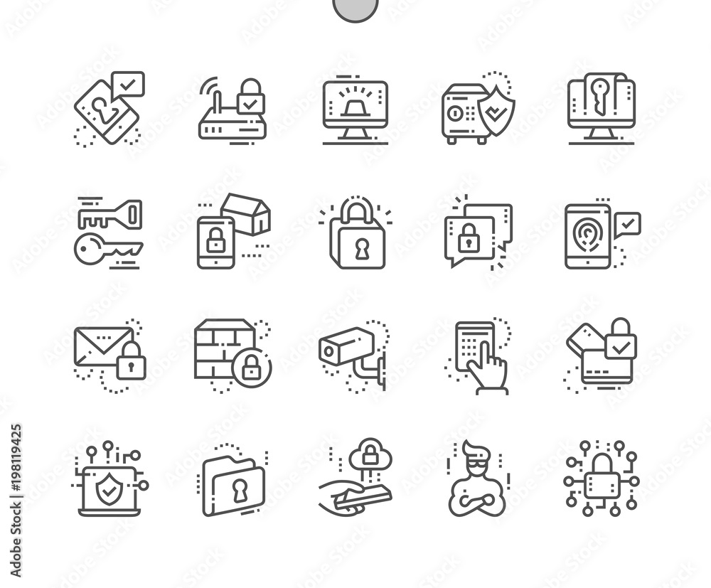 Poster security well-crafted pixel perfect vector thin line icons 30 2x grid for web graphics and apps. sim