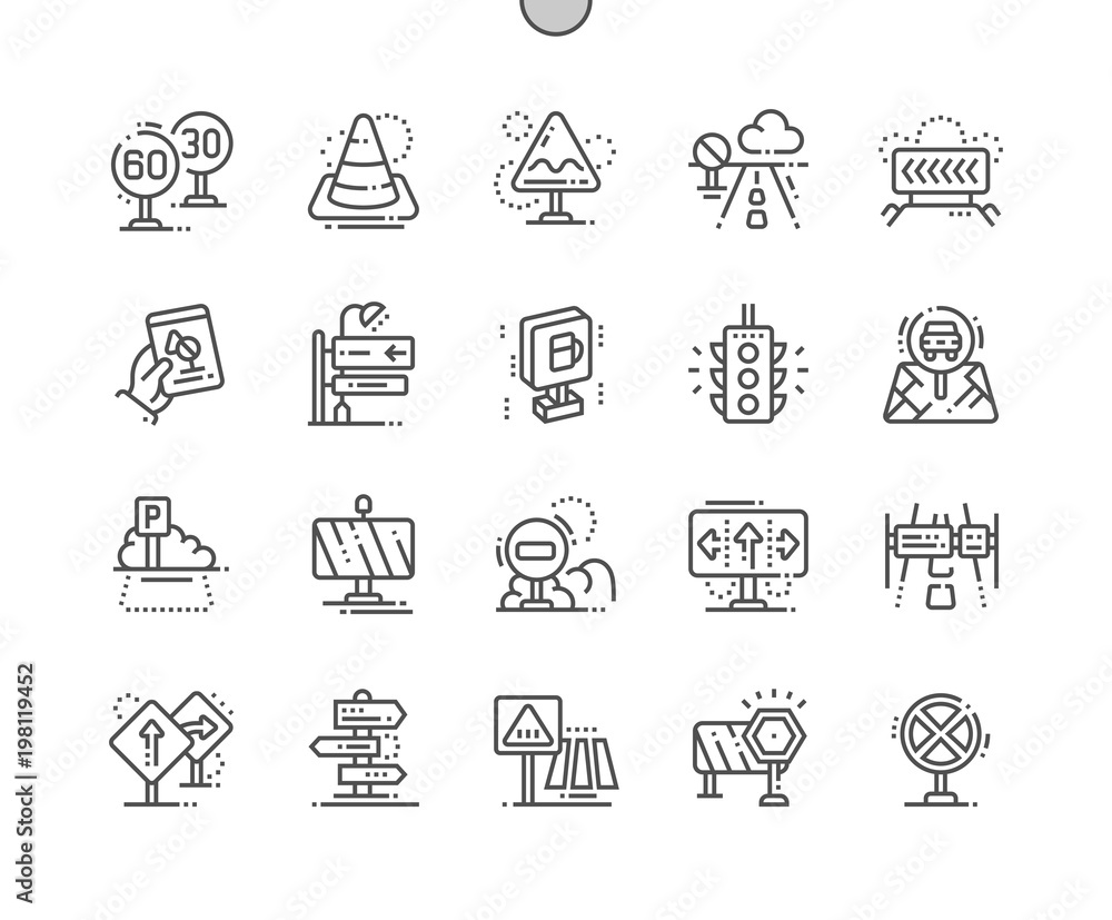 Poster road signs well-crafted pixel perfect vector thin line icons 30 2x grid for web graphics and apps. s