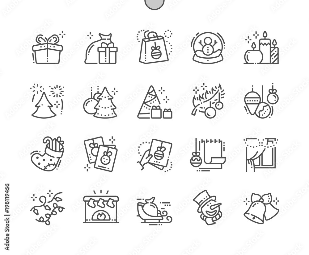 Poster merry christmas well-crafted pixel perfect vector thin line icons 30 2x grid for web graphics and ap