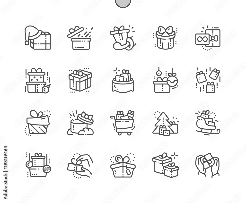 Poster gifts well-crafted pixel perfect vector thin line icons 30 2x grid for web graphics and apps. simple