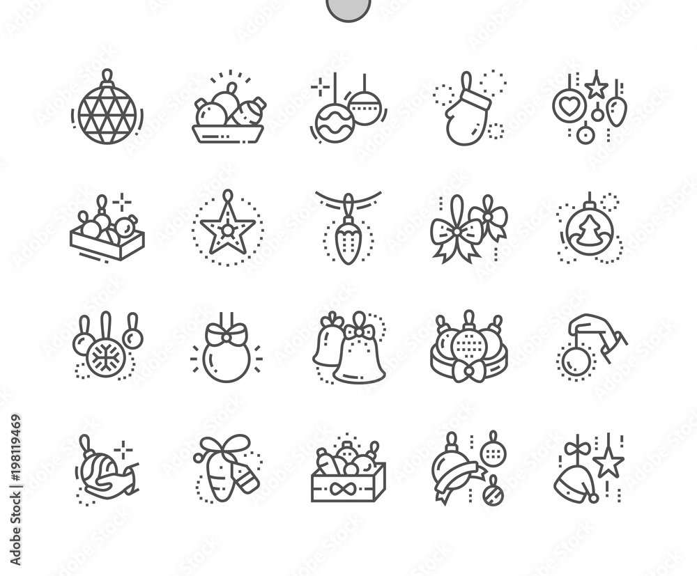 Poster toys on the christmas tree well-crafted pixel perfect vector thin line icons 30 2x grid for web grap