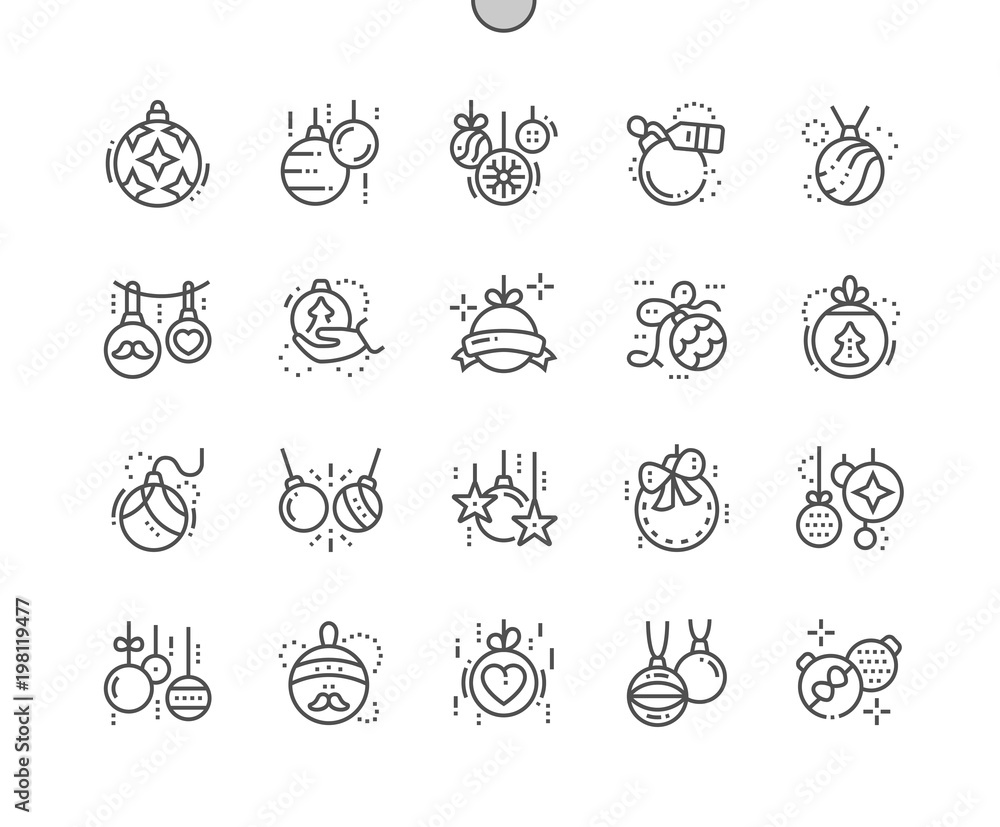 Poster toys on the christmas tree well-crafted pixel perfect vector thin line icons 30 2x grid for web grap