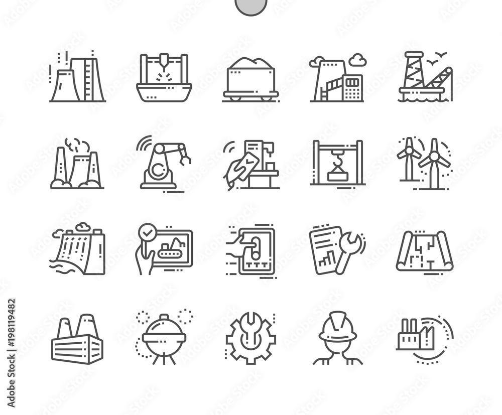 Poster industry well-crafted pixel perfect vector thin line icons 30 2x grid for web graphics and apps. sim