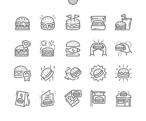 Burger Well-crafted Pixel Perfect Vector Thin Line Icons 30 2x Grid for Web Graphics and Apps. Simple Minimal Pictogram